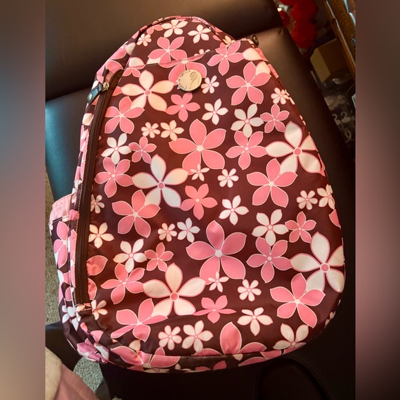 JetPac Floral Tennis Is Life Racquet Backpack, Pink & Brown - Picture 1 of 14